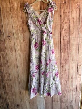 Kate & Lily Floral White & Purple Maxi Dress Size 6